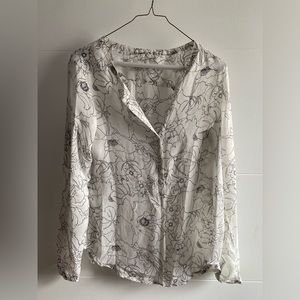 Loft button down blouse. Size small, white and black sheer design